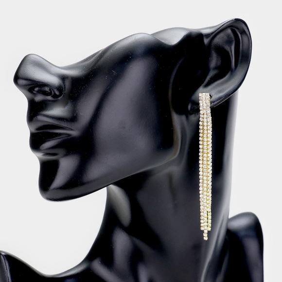 iFashionBox Jewelry - Tassel Gold Crystal Dangle Earrings 3 Inch Formal Statement Jewelry Accessory